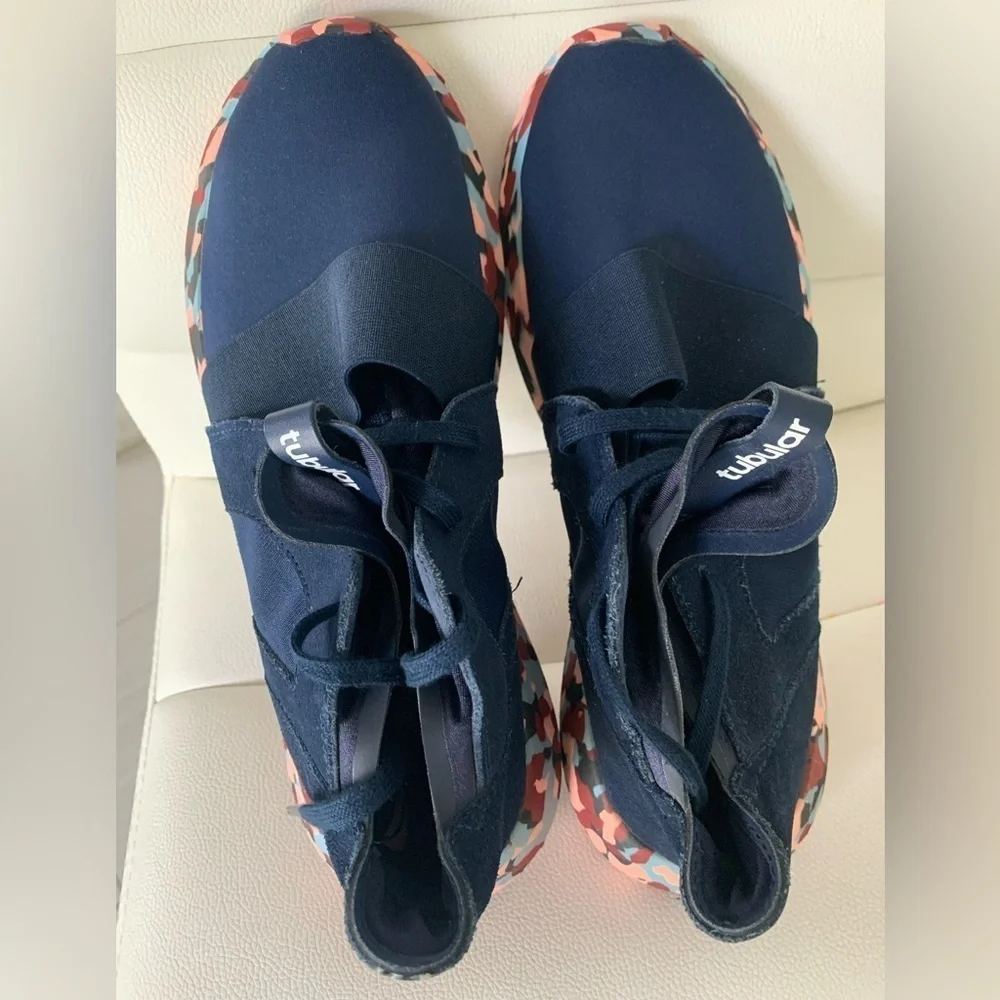 Adidas Tubular Womens Size 8.5 Navy Blue Walking Athletic Running Shoes Sneakers